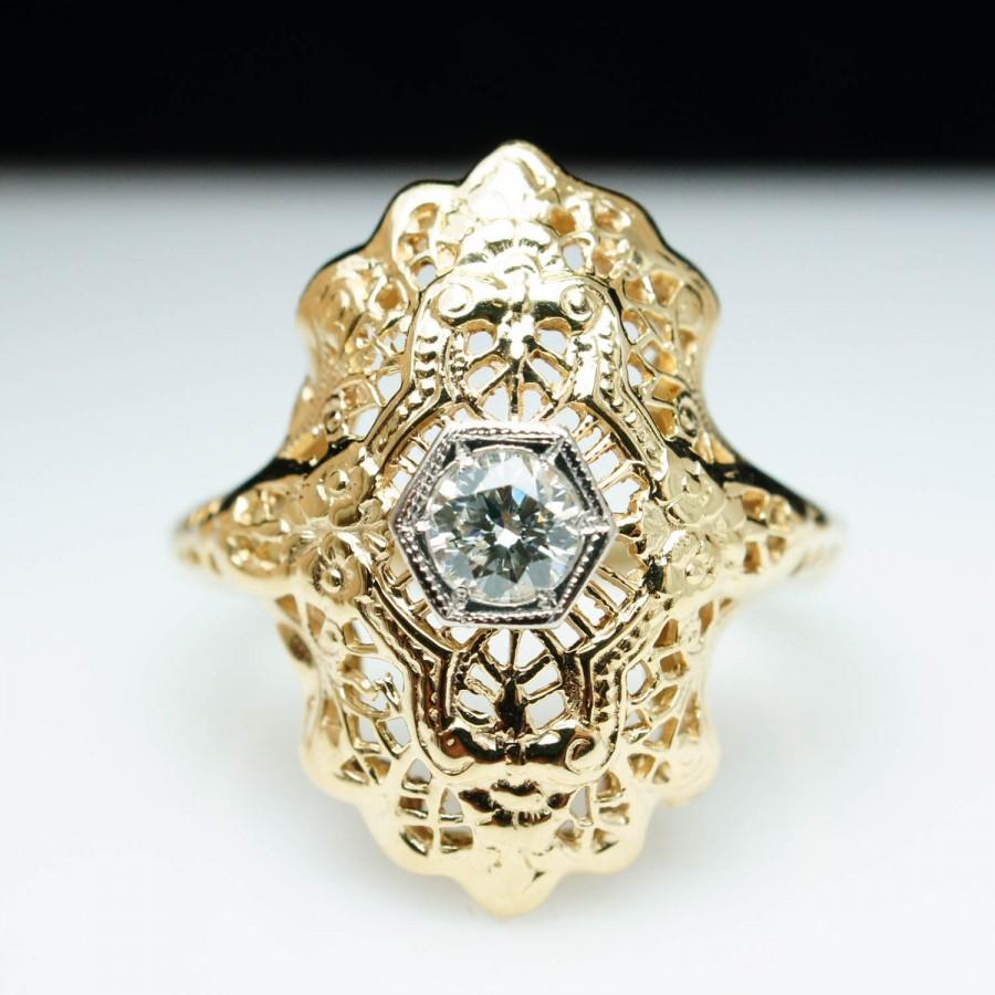 Свадьба - Late Edwardian .20ct Diamond & 14k Yellow Gold Ring - Size 6.5 - Free Sizing - Layaway Available