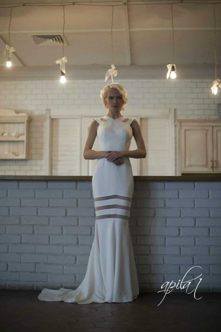 Свадьба - Long Wedding Dress with Train,  Ivory Long Bridal Gown with Open Back L4, Romantic crepe wedding gown, Simple Wedding Dress, Custom dress