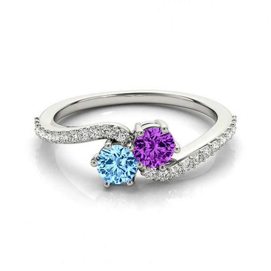 Свадьба - Mother's Day Birthstone Ring - Gemstone & Diamond Ring - Two Stone Rings for Women - For Mom - Blue Topaz and Amethyst Ring