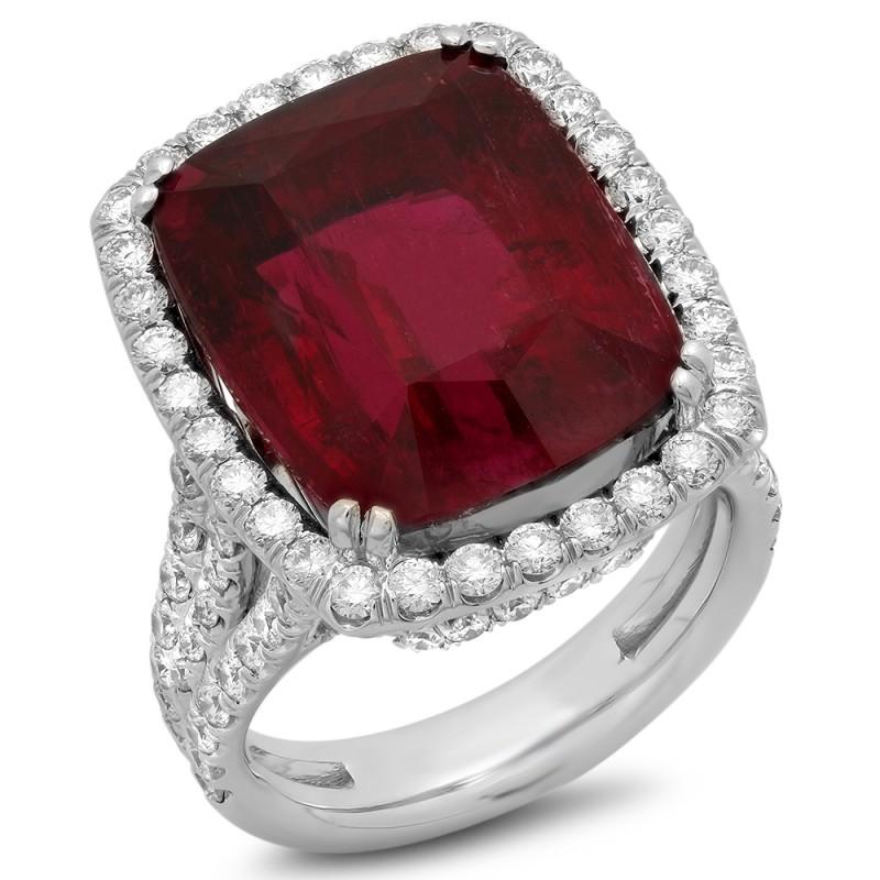 Wedding - 21 carat Rare Red Rubellite Tourmaline & Diamond Ring by Raven Fine Jewelers