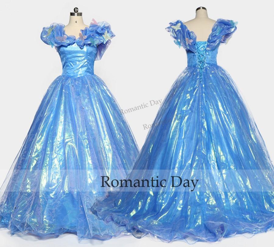زفاف - Cinderella Prom Dress Butterfly Ball Gown Blue 2016 Real Sample Pageant Dresses Corset Back/Custom Made 0484