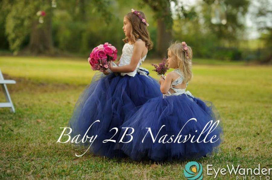 Mariage - Navy Flower Girl Dress Tulle Wedding Flower Girl Dress  All Sizes  Baby to Girls 10