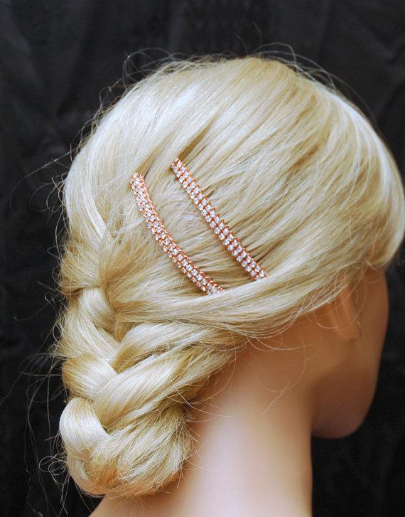 زفاف - Wedding Hair Piece, Rose Gold Bridal Hair Comb, Pair of Rose Gold Hair Combs, Rose Gold Headpiece, Rhinestone Hair Comb, Bridesmaids Gift