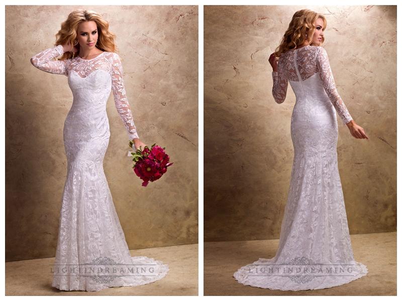 Wedding - Fit and Flare Long Sleeves Sheer Wedding Dresses with Sweetheart Neckline
