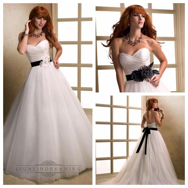 Mariage - Asymmetrical Ruched Cross Sweetheart Ball Gown Wedding Dresses with Flower Belt