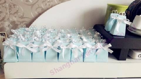 Wedding - 12pcs个性高档 蓝色主题婚礼 蒂芙尼钻石对戒喜糖盒TH021可装烟