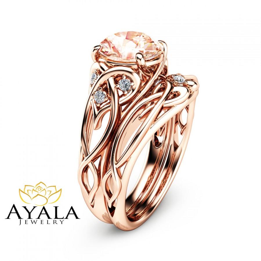 Свадьба - 2 Carat Morganite Engagement Rings 14K Rose Gold Ring Set  Unique Engagement Rings Rose Gold  Morganite Rings