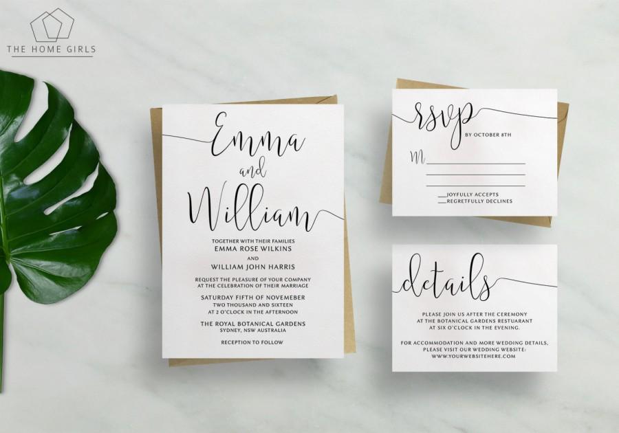 Mariage - Printable Wedding Invitation Suite Calligraphy / Save the Date / RSVP/ Thank You/ Details / Custom / Download / Invite Set / Gigi Suite
