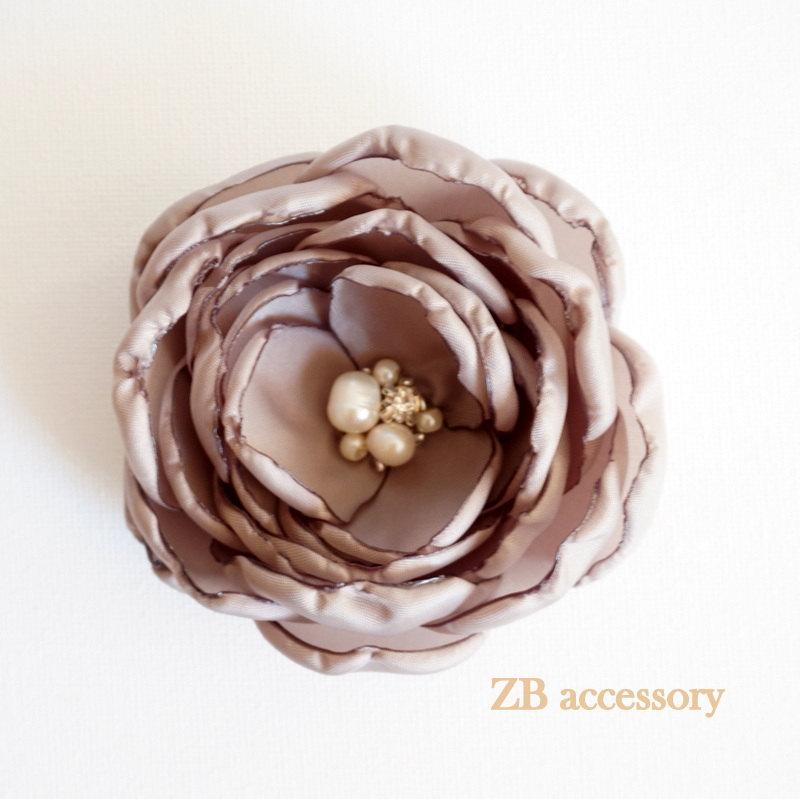 Hochzeit - Taupe Gray fabric Flowers in handmade, Bridesmaids hair clip dress brooch sash accessory, Romantic Vintage Style weddings Flower girls gift
