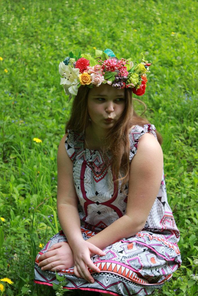 Свадьба - Festival Flower Goddess Crown. Statement Hair Jewelry Accessories. Woodland Style. Head Wreath with mixed HandMade Polymer Clay Flowers