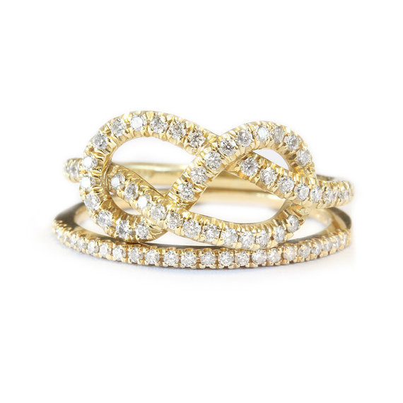 Hochzeit - Infinity Knot Diamond Ring With Half Eternity Diamond Band- Weeding Ring Set - The Original- Silly Shiny Diamonds Fine Jewelry Etsy