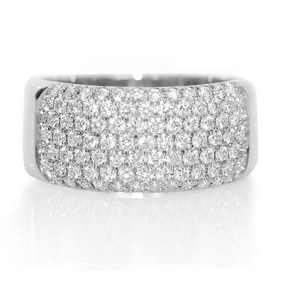 زفاف - Wide Pave Diamond Band, 7 Rows Anniversary Diamond Ring, 14k Solid Gold.