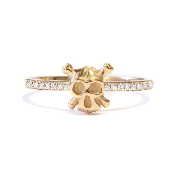 زفاف - Skull Diamond Eternity Ring, The Ride or die ring, 14K or 18K gold, 0.10 carat total diamond weight