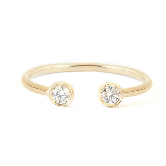 زفاف - Dual Diamond Ring Gold Horseshoe Ring, Dual Stone Ring, Diamond Wedding Ring, Engagement Ring, Gold Diamond Ring, Lucky Ring, 14k Solid Gold