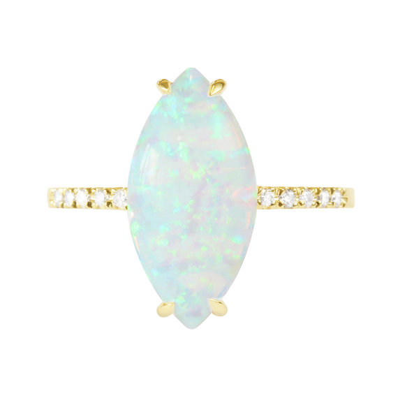 زفاف - Marquise White Opal Diamond Engagement Ring, 14K Gold Ring, Unique Engagement Ring, Delicate Ring