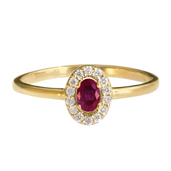 زفاف - Mini Diana Ring Oval Ruby and Diamonds Ring - Stacking rings, engagement ring. 14k solid gold, Ruby sapphire,