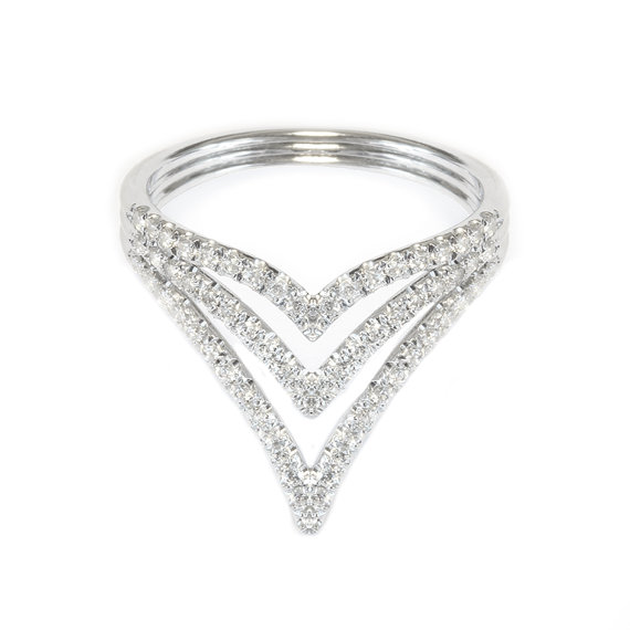 زفاف - Triple V Diamond Ring - Diamond Skin Collection, Diamonds Shield Lace Diamond Ring, handmade by Silly Shiny Diamonds