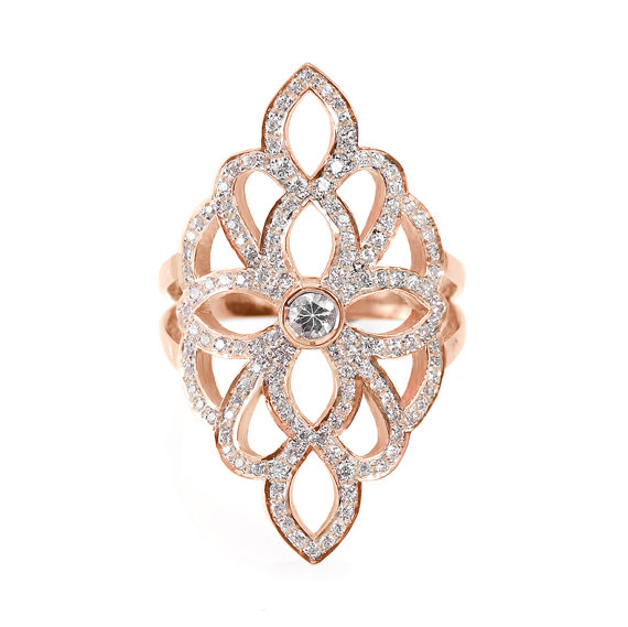 زفاف - Sophia Lace Diamond Ring - Diamond Skin - Wide Diamond Ring