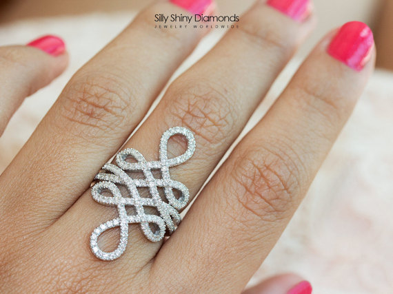 Wedding - The Original Infinity Knot Ring, 0.85 CT Diamond Ring, 14K White Gold Ring, Unique Rings, Gold Rings for Women, Infinity Ring