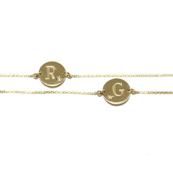 Hochzeit - Gold Initials Bracelet - Personalized custom made 2 letters Twins Bracelet - Diamond Bracelet , Name bracelet