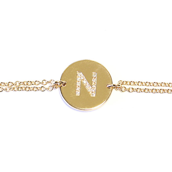 Hochzeit - Solid 14K Gold Diamond Initials Bracelet , Name Diamond bracelet - Push Present Personalized Bracelet, Custom bracelet