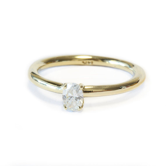 زفاف - Oval Engagement Ring, Solitaire Ring, 14K Gold Ring, 0.25 CT Oval Cut Diamond Ring, Delicate Ring, Unique Engagement Ring