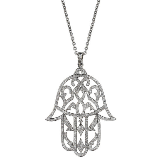 زفاف - Unique Hamsa "Five" Diamond Necklace, Big Hamsa "Five" Diamond Pendant - Unique diamond necklace