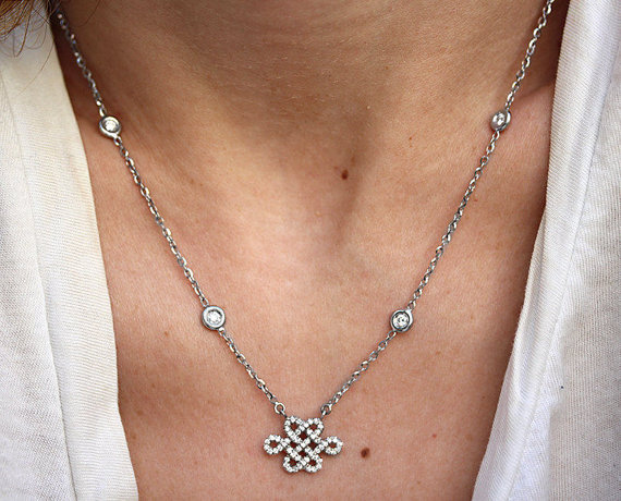 Wedding - Tibetan Necklace, White Gold Pendant Necklace, Tibetan Jewelry, Diamond Necklace, Love Necklace, Tibetan Pendant, Handmade Jewelry