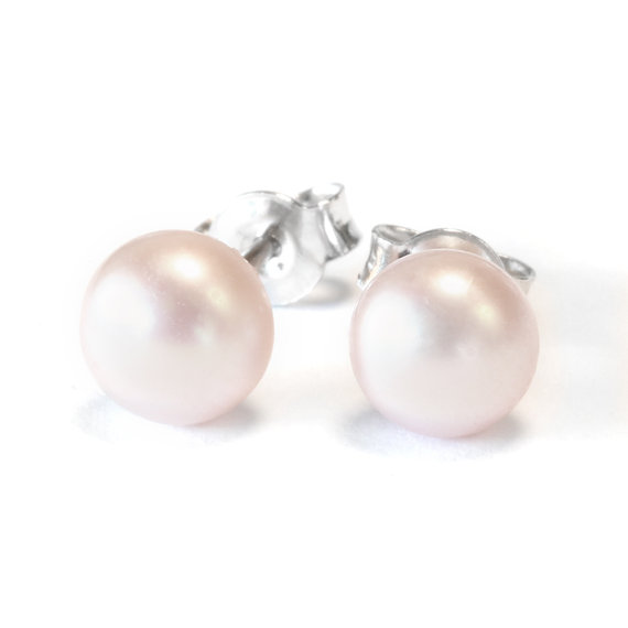 Mariage - Pearl Stud Earrings - 14K White Gold - White / Pink / Black Sweet water Pearls Stud Earrings.