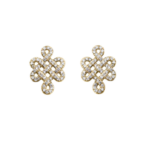 Wedding - Love Knot Diamond Earrings Tibetan symbol of Endless Love, Gold & Diamonds Stud Earrings, Love Earrings, Diamond Necklace, Anniversary Gift