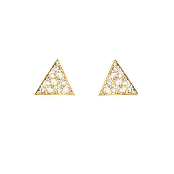 Hochzeit - Diamond Triangle Stud Earrings / Diamond Pyramid Earrings / 14K Gold
