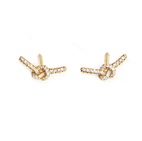 Wedding - Love Knot Diamond Earrings, 14K Rose Gold Earrings, Love Knot Pendant, Diamond Earrings, Anniversary Gift, Love Knot Jewelry,
