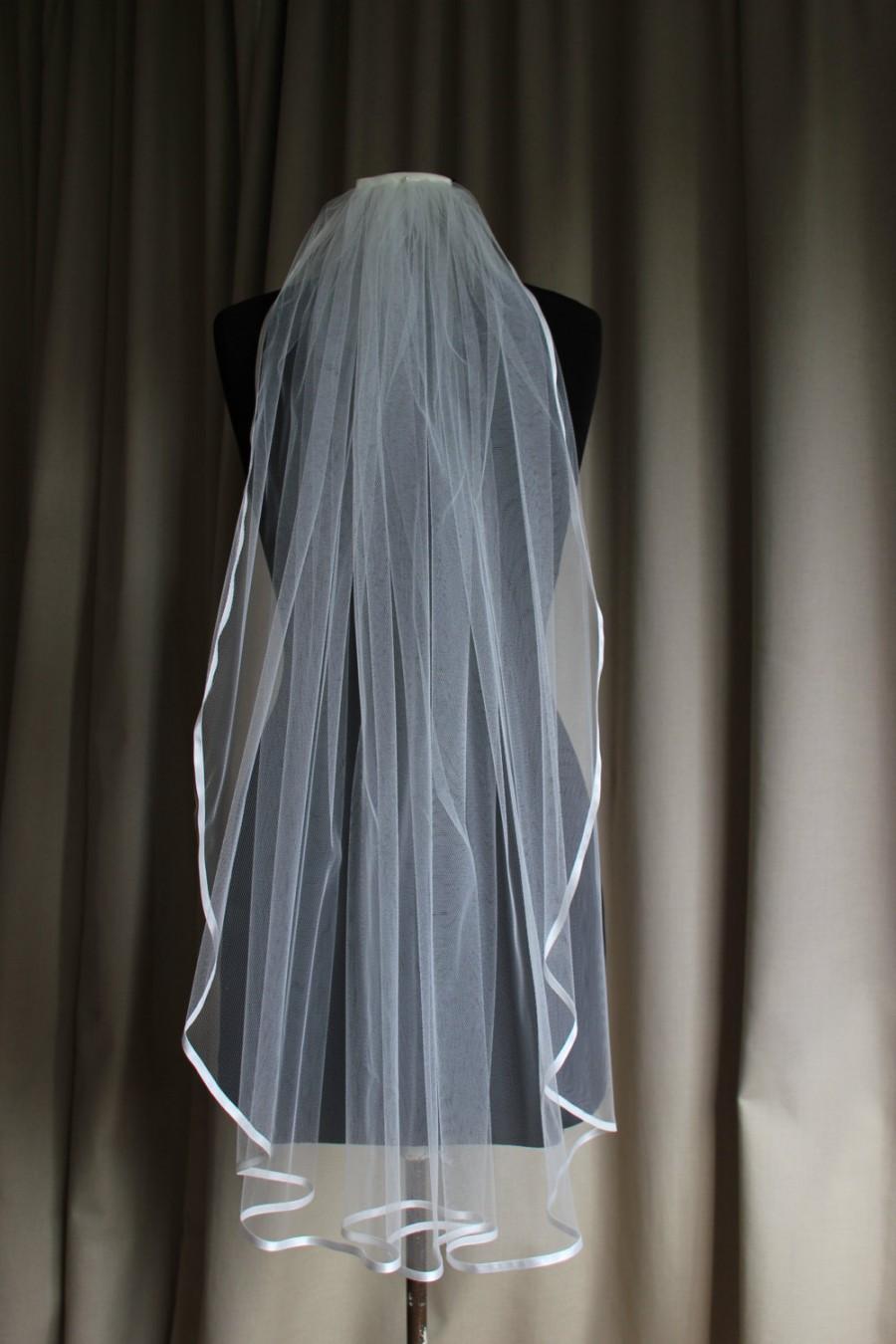 زفاف - One tier 36" wide satin ribbon edge veil