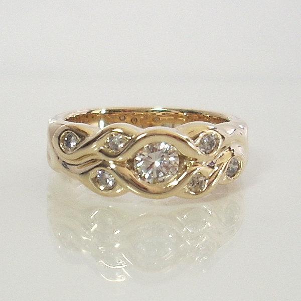 زفاف - Modern Diamond Engagement Ring 14k Yellow Gold Size 7 Round Brilliant Diamonds .57 Carats Total Weight Flower Design Bridal Wedding Ring