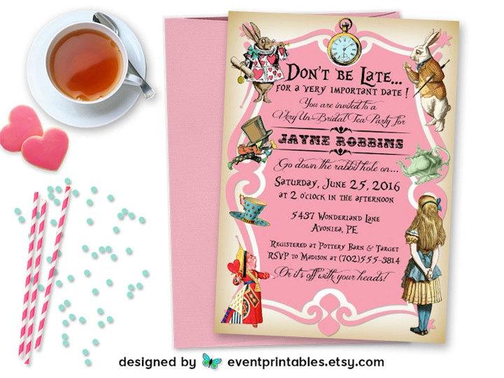 Hochzeit - Alice in Wonderland Tea Party Bridal Shower Invitation, DIY Printable, Vintage Invite by Event Printables