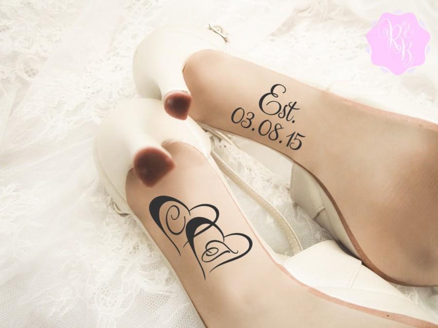 Hochzeit - Wedding Shoes Decal Personalized Wedding Date And Initials Hearts Wedding Shoes Sticker Wedding Decal Wedding Sticker Bride Shoes Decal