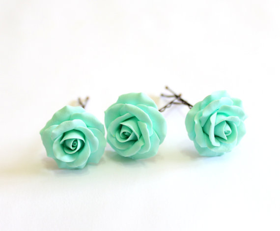 Hochzeit - Mint Rose set, Flower Accessories, Mint Rose Wedding Hair Accessories, Wedding Flower Hair, Bridal Flower Hair Pin, Bridal Headpiece set