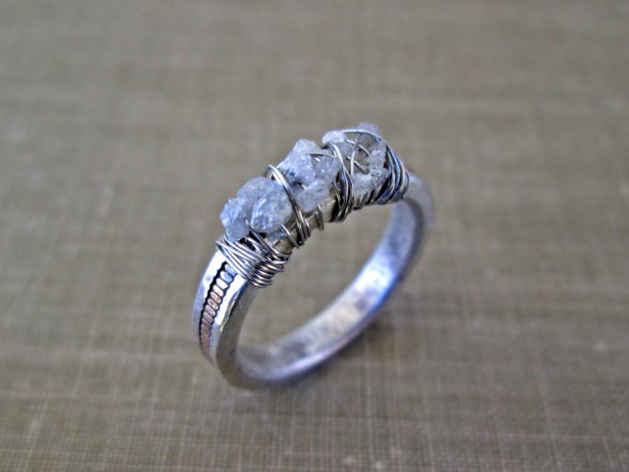 زفاف - Raw Diamond Ring  //  Uncut Diamond Ring // Raw Diamond Cluster Ring // Rough Gemstone Ring // Guitar String Diamond Ring