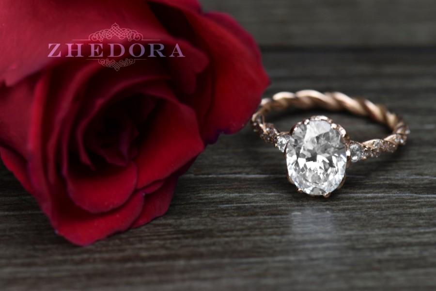 زفاف - 3.50 Oval Cut Solitaire Engagement Wedding Ring Accent Solid 14k or 18K Rose Gold Bridal Jewelry Lab Created Diamond Fancy Vintage Design