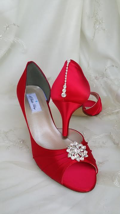 Hochzeit - Wedding Shoes Red Bridal Shoes with Crystal Bling Design Over 100 Custom Color Choices
