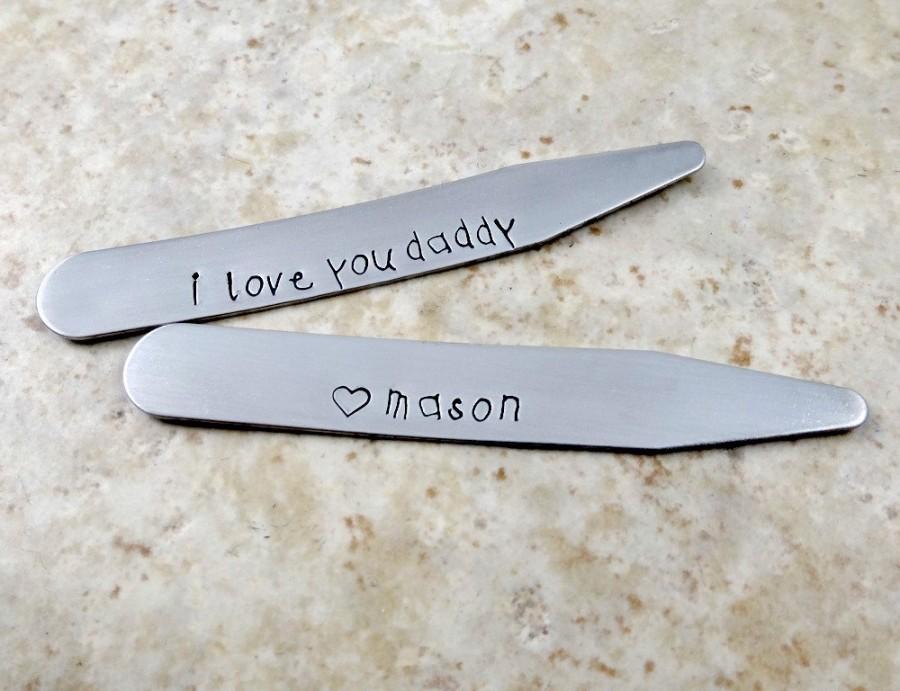 Hochzeit - I Love You Daddy - Personalized Collar Stays - Set of Two - Hand Stamped - Father's Day - Grandpa - Dad - Men's Gift