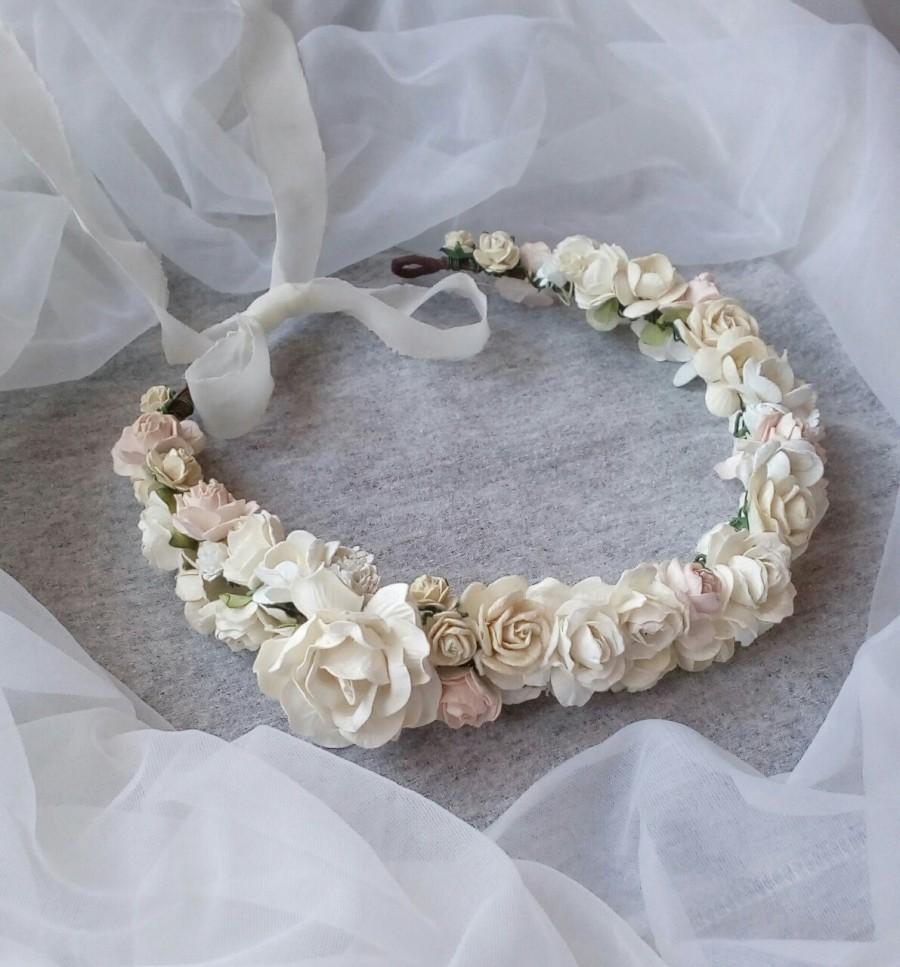 زفاف - Floral crown, Bridal crown, bridal flower crown,white hair wreath, ivory flower crown, floral hair wreath, floral boho wreath