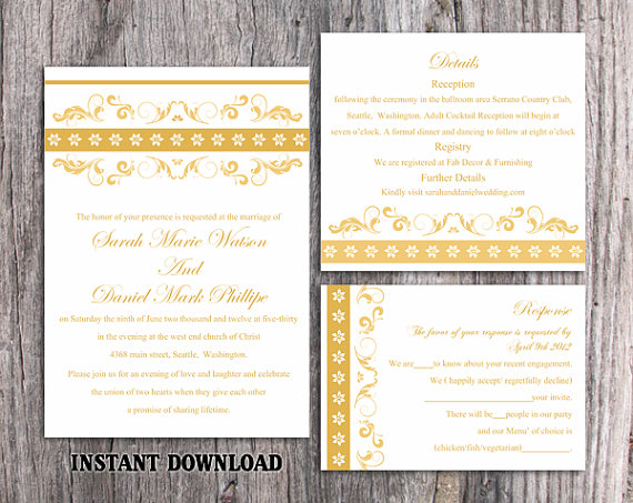 Mariage - DIY Wedding Invitation Template Set Editable Word File Instant Download Printable Invitation Floral Wedding Invitation Gold Invitations