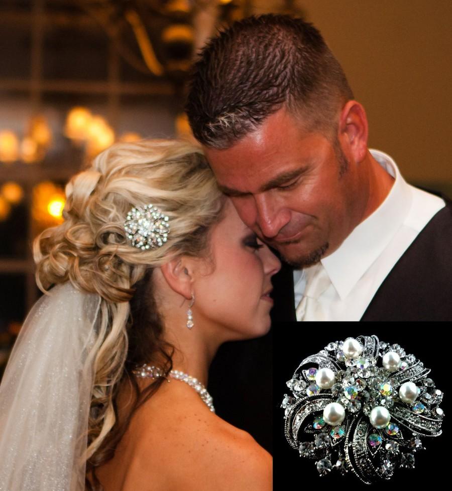 Wedding - Crystal Bridal Hair Comb, Peacock Wedding, Rhinestone Headpiece, Swarovski Pearl Hair Jewelry, ERINS