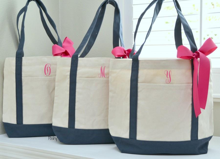 Wedding - Set of 5 Personalized Wedding Bridesmaids Tote Gifts in Navy