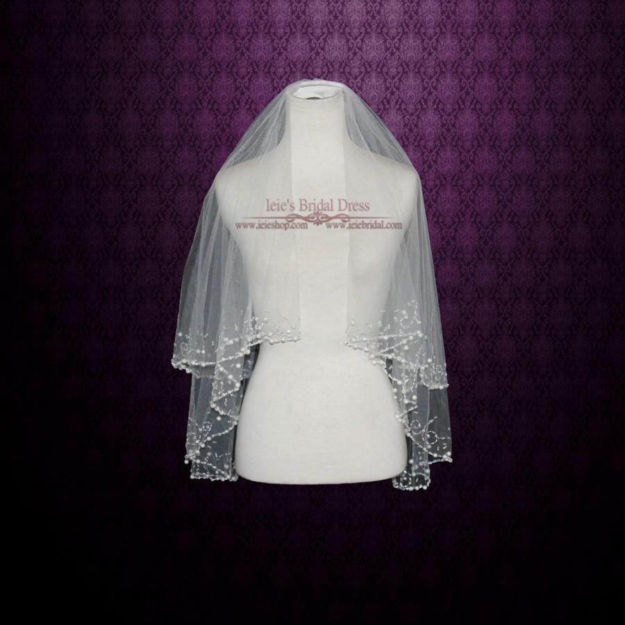Hochzeit - Two Tier Fingertip Veil with Pearl Beadings 