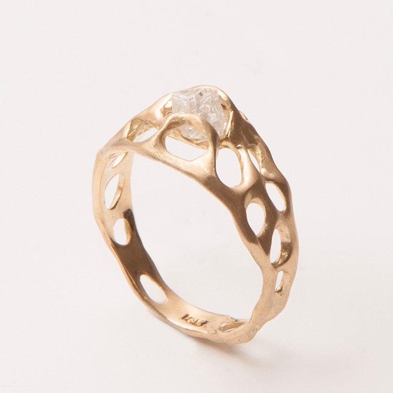 زفاف - Bio E Engagement Ring - 14K Gold and  Rough Diamond engagement ring, Unique Engagement ring, rough diamond ring, Alternative Engagement Ring