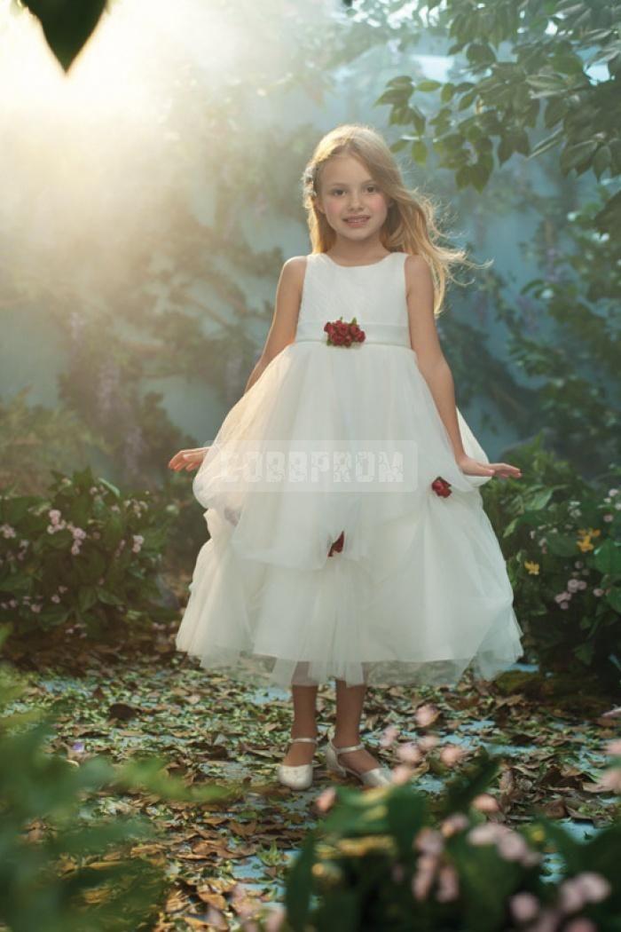 زفاف - Jewel Sash Pick-up Skirt Tulle Satin Flower Girl Dress