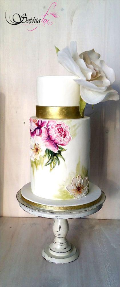 Wedding - Glacê Painting Style - "Painted Wedding Cake With Wafer Paper Rose"
