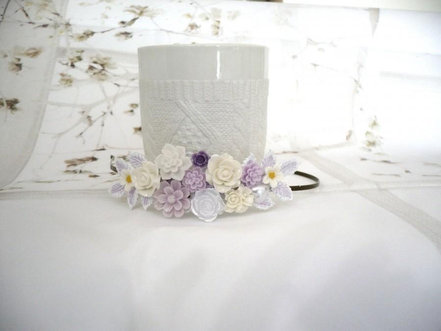Wedding - Purple Lilac White romantic head band, Country wedding headband, Rustic hair accessory, Bridal gift headband,  purple wedding. TR1